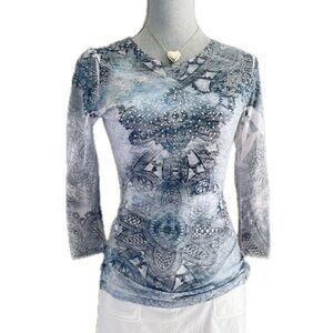 I.N.C international concepts blue rhinestone top small